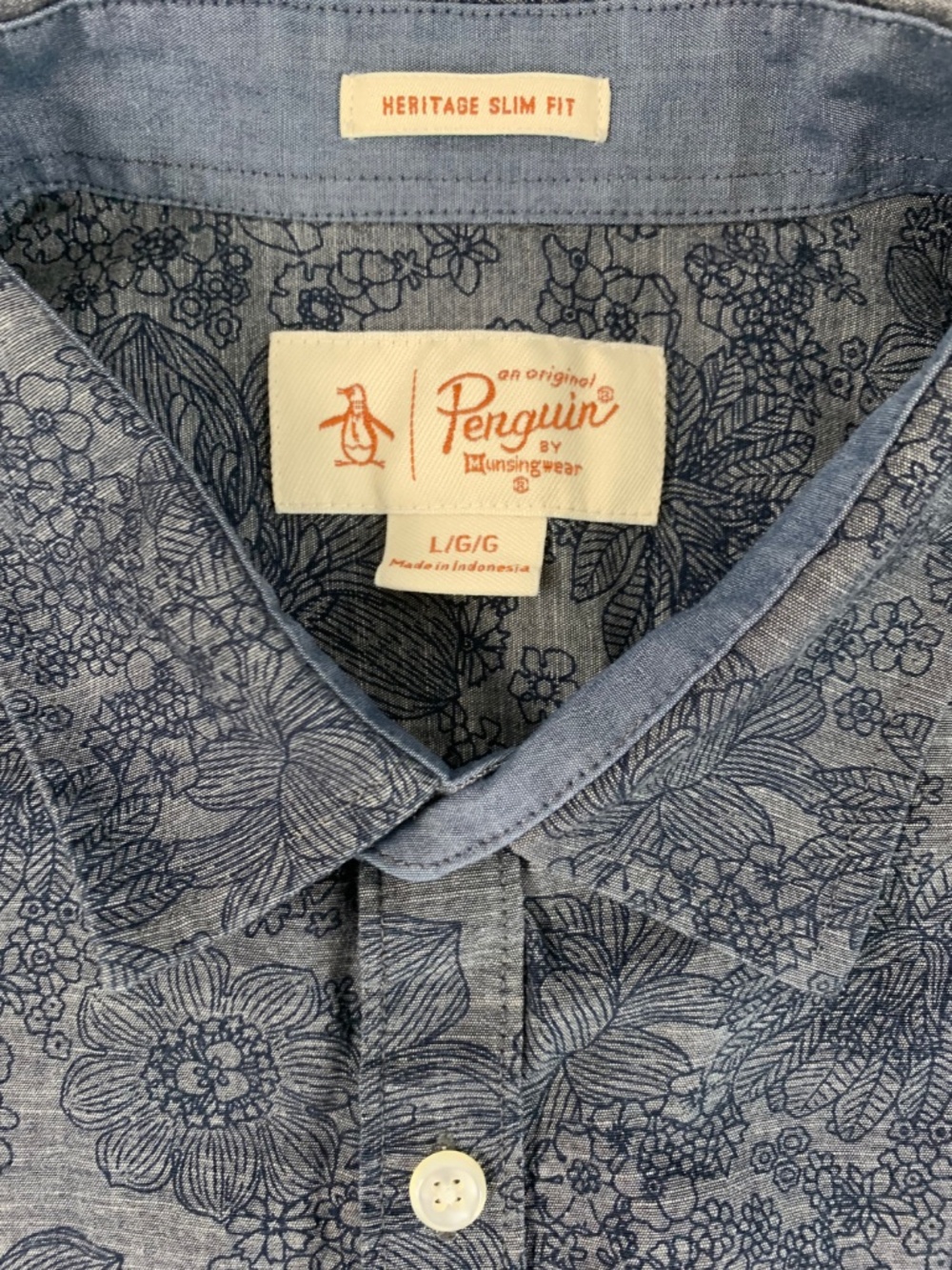 Original Penguin Heritage Slim Fit Button Up Shirt Blue Floral Men L Preppy - Picture 3 of 6